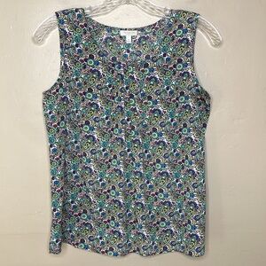 TALBOTS Petites Sleeveless Blouse Scoop Neck Multicolored Paisley Print 0